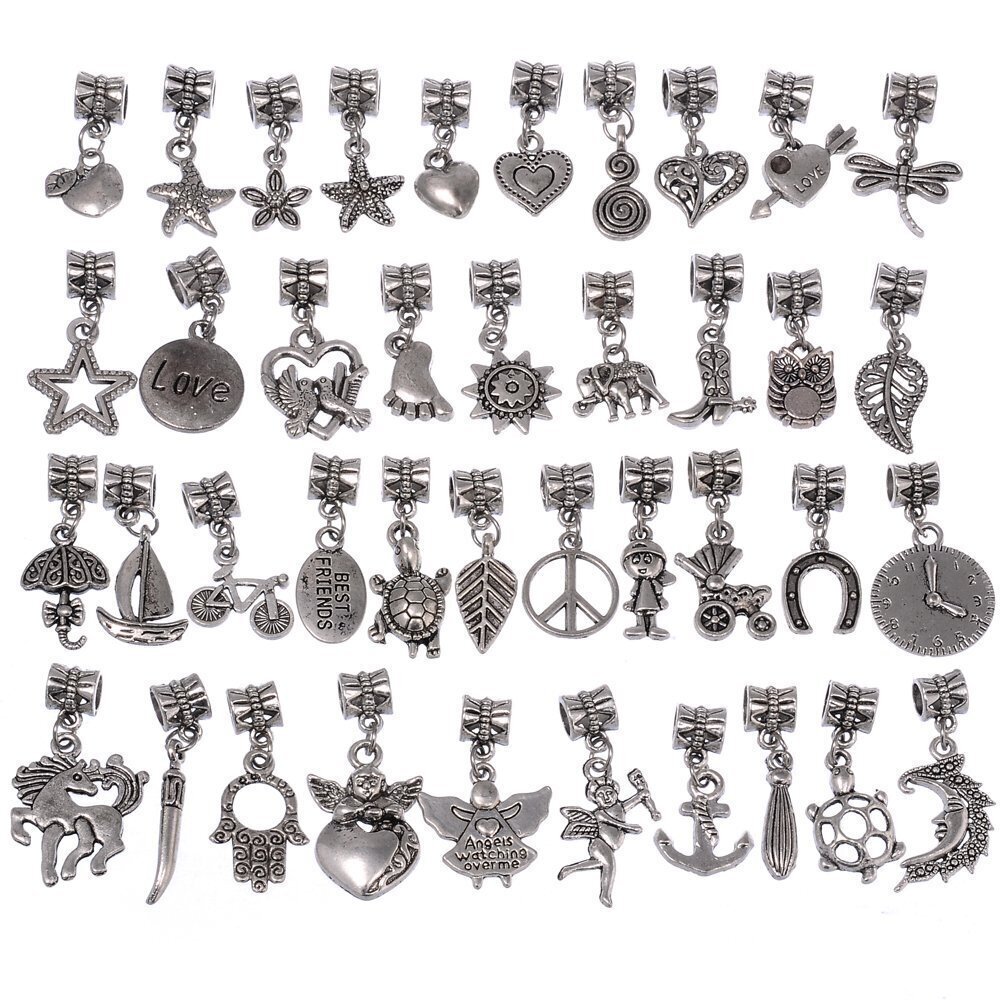 2516 40Pcs Tibetan Silver Color Connector Bails Mix Beads with Pendant fit
